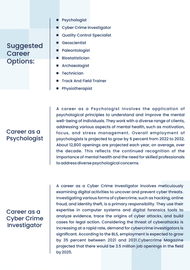 Suggested Career Options