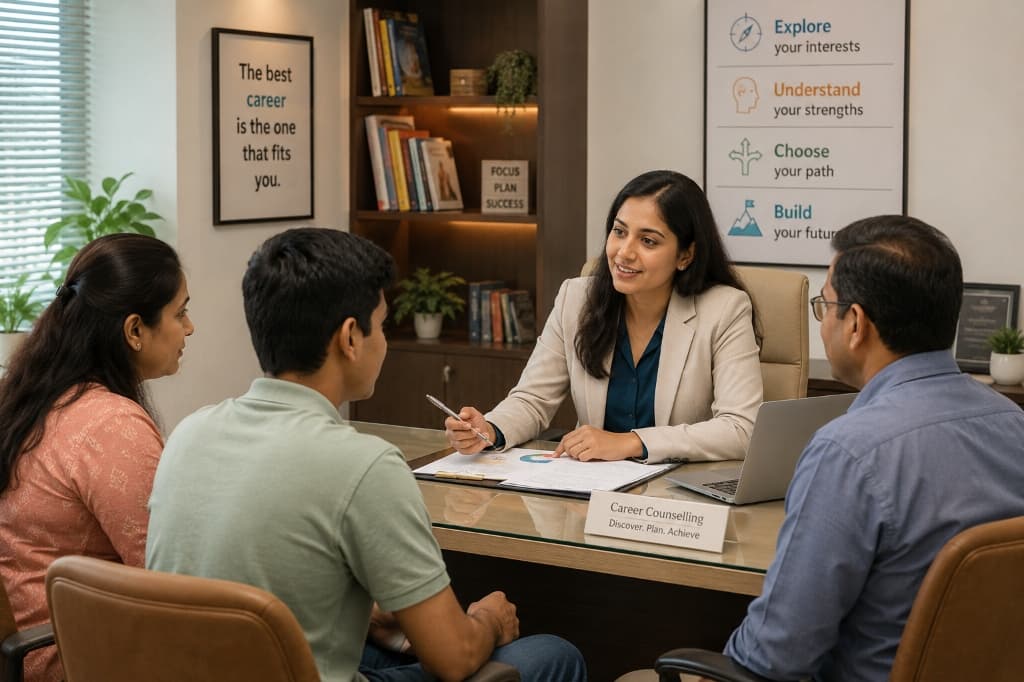 Counsellor interacting with student and parents