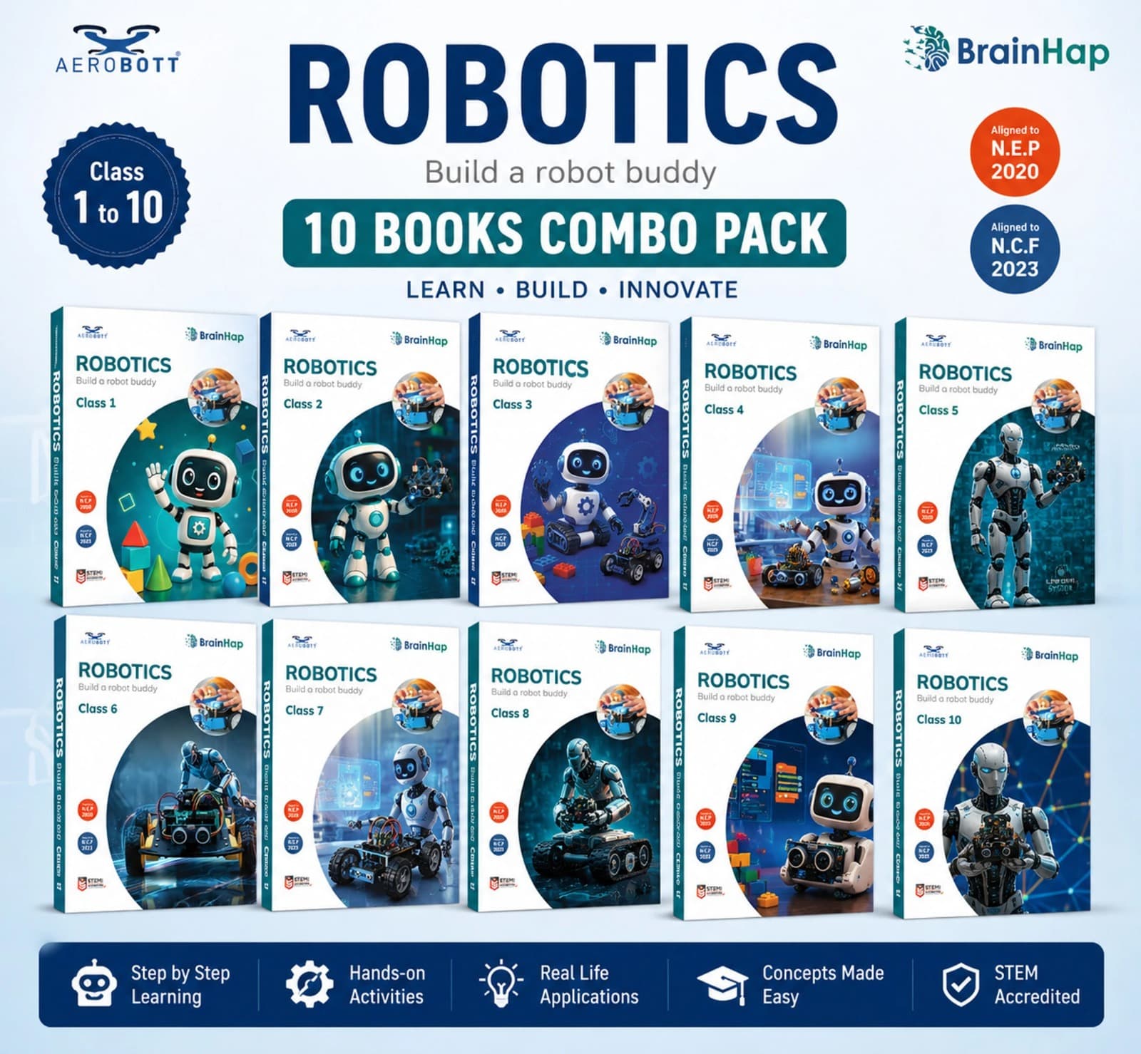 BrainHap Robotics 10-Book Combo Pack, Classes 1-10