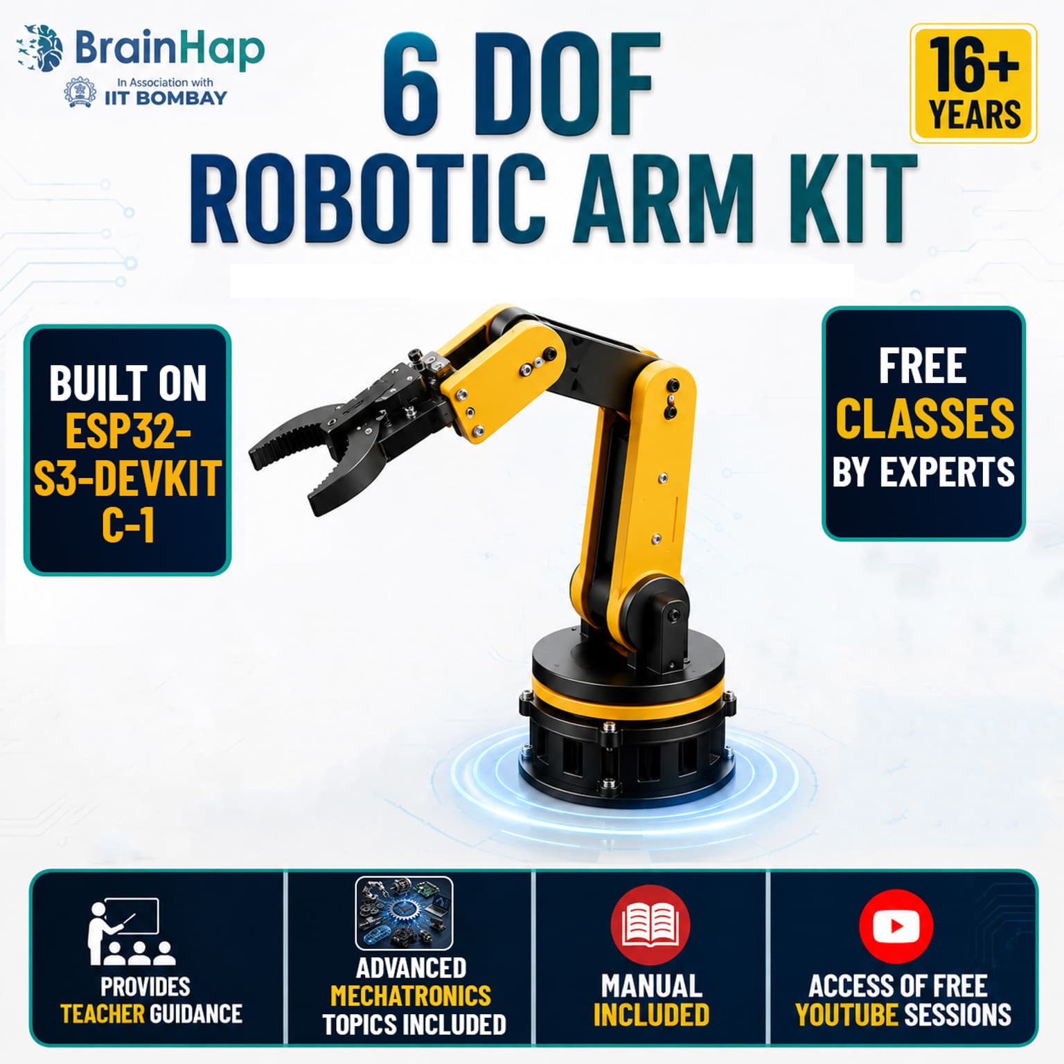 Brainhap 6 DOF Robotic Arm Kit | ESP32-S3 | DIY STEM Robot Arm view 4