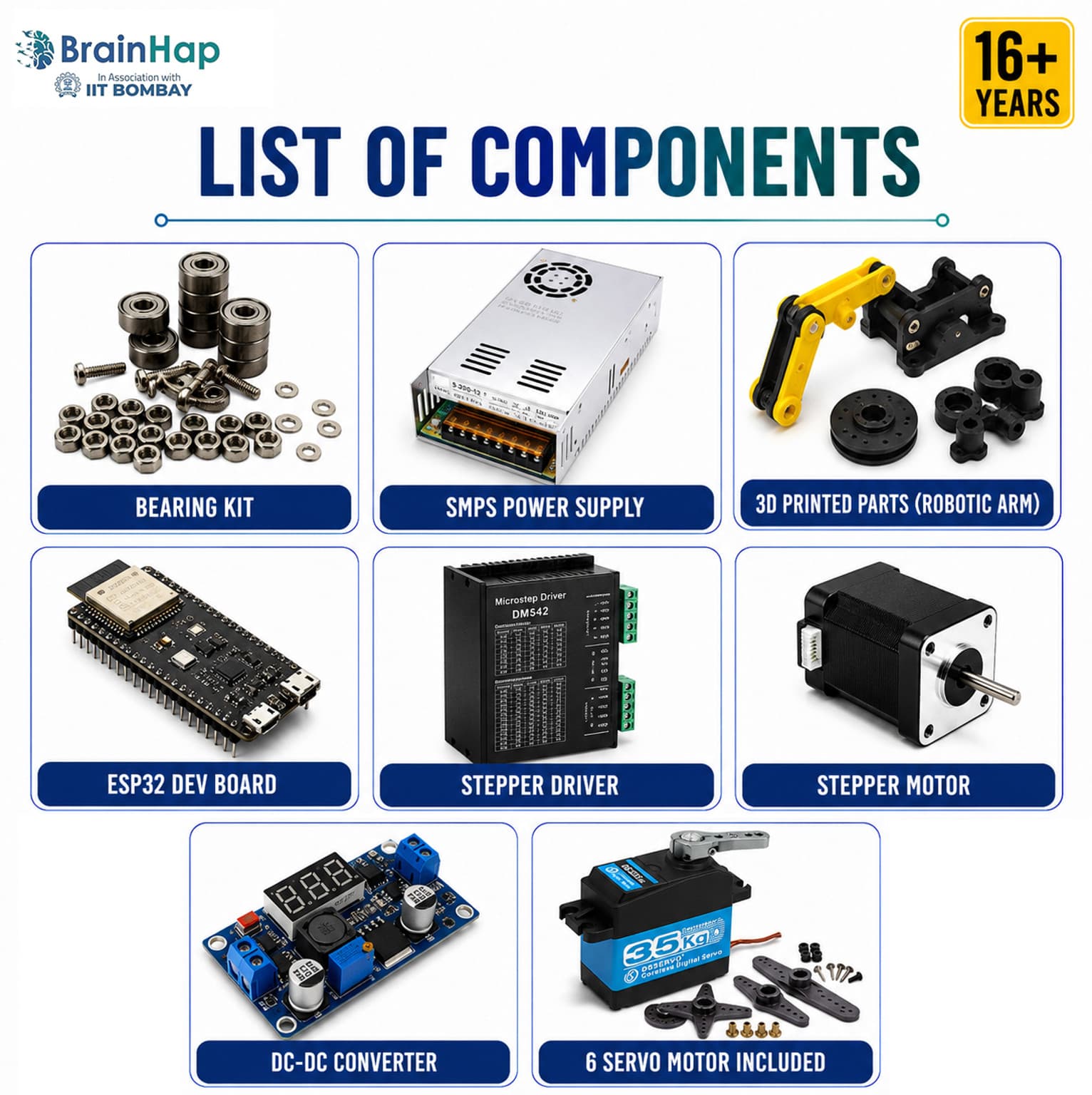 Brainhap 6 DOF Robotic Arm Kit | ESP32-S3 | DIY STEM Robot Arm view 2